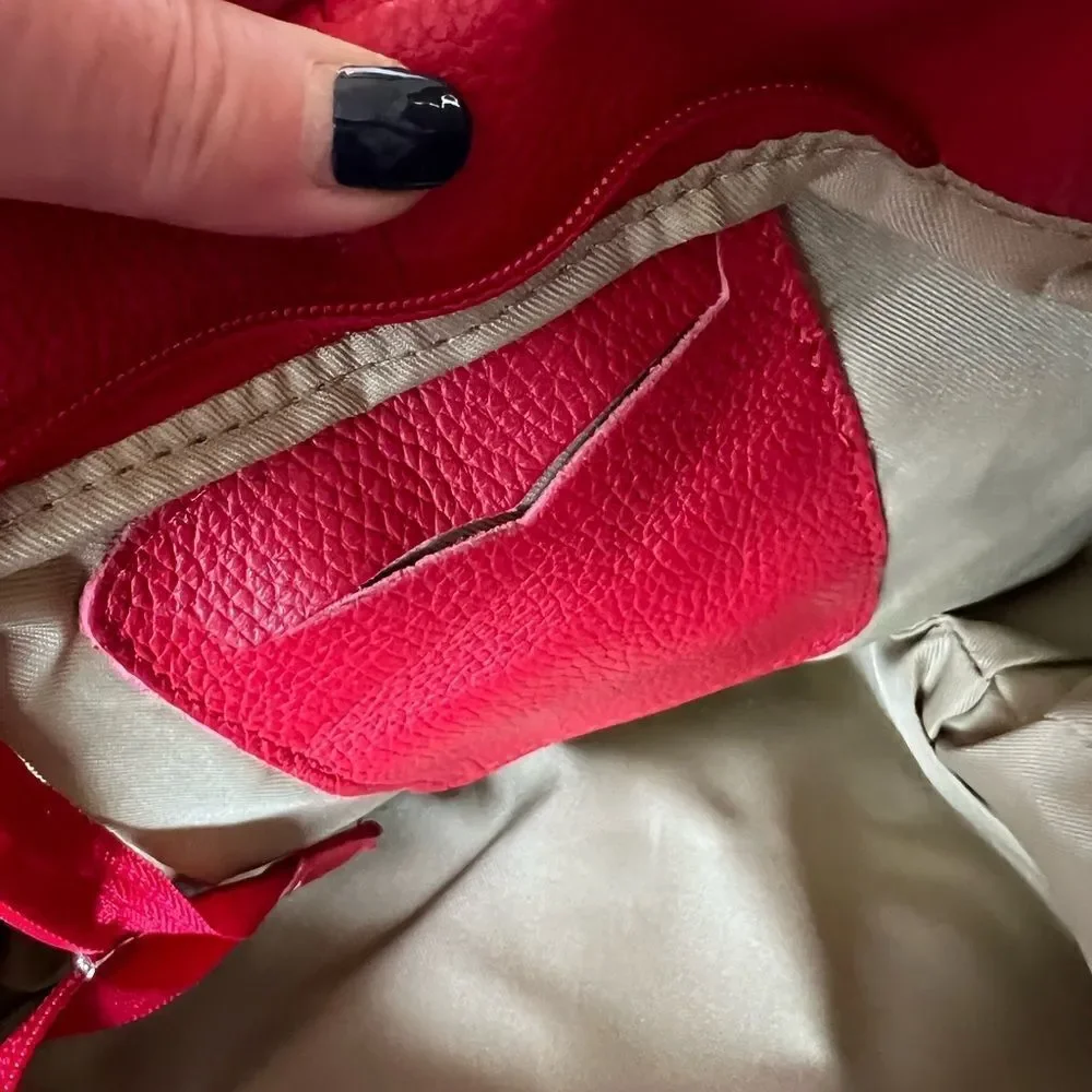 GIULIA Massari top handle bag pebbled red leather removable shoulder strap